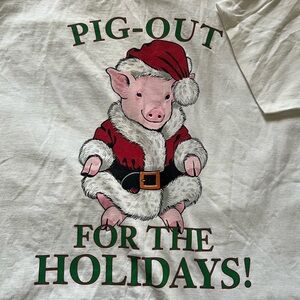 NWT Vintage 1990s Rare Brand Pig Out Xmas  Joe Boxer OS White Single Stitch Tee